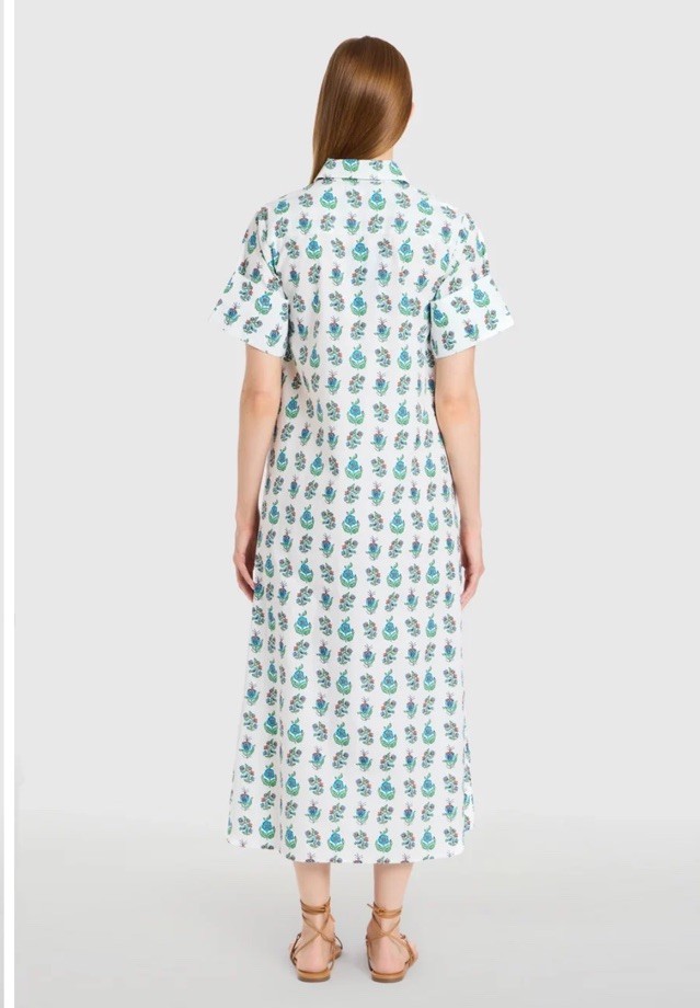 LIVRO Gibbons Dress Small Beach Sprigs NWT Maxi Shirt Dress Pockets Button