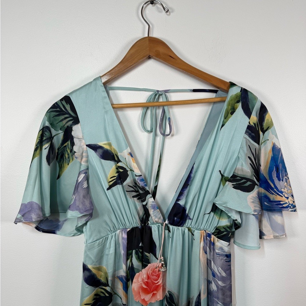 Show Me Your Mumu Faye Flutter Blue Floral Satin‎ Maxi Dress