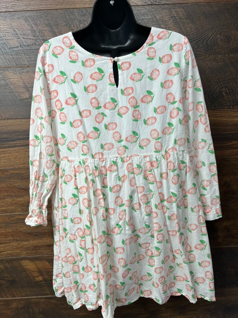 Smocked Dress Peach all Over Print Long Sleeve Keyhole Collar Layered Lined 32in
