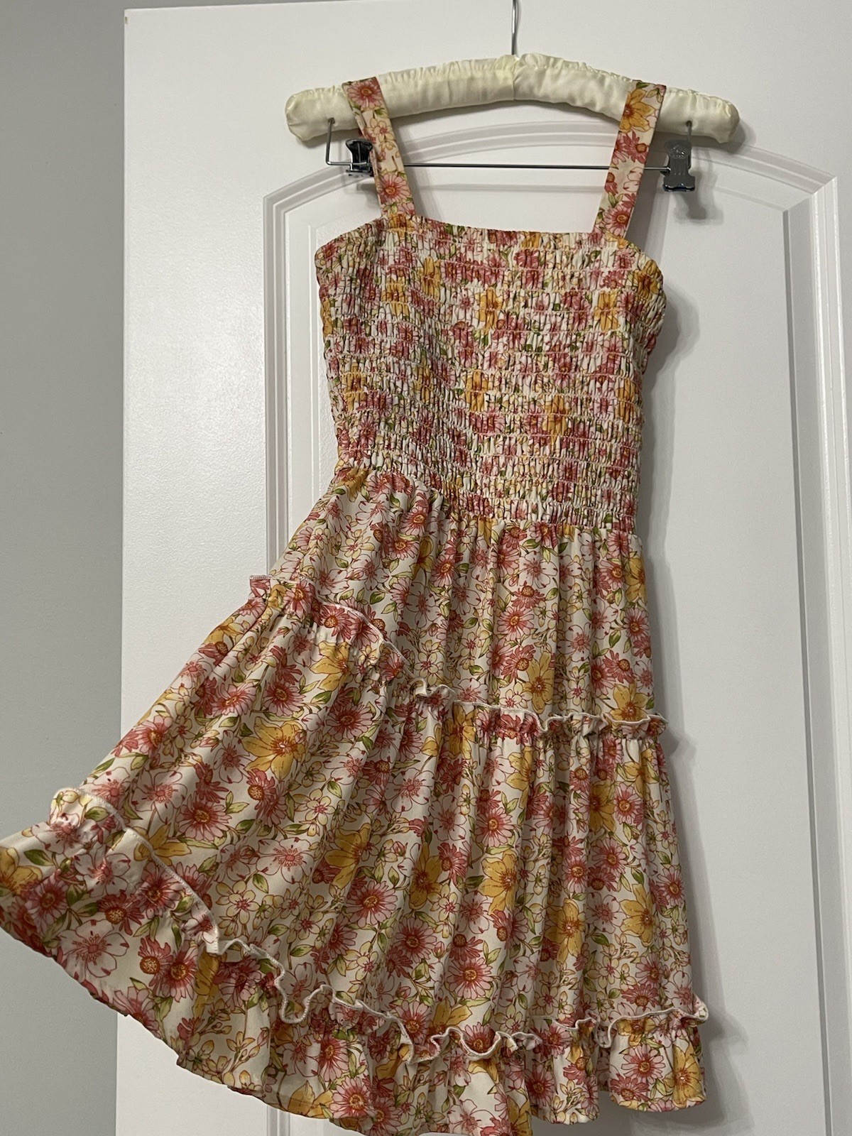 Retro Jessica Simpson Floral Smocked Mini Dress XS Coastal Tiered Ruffle Boho