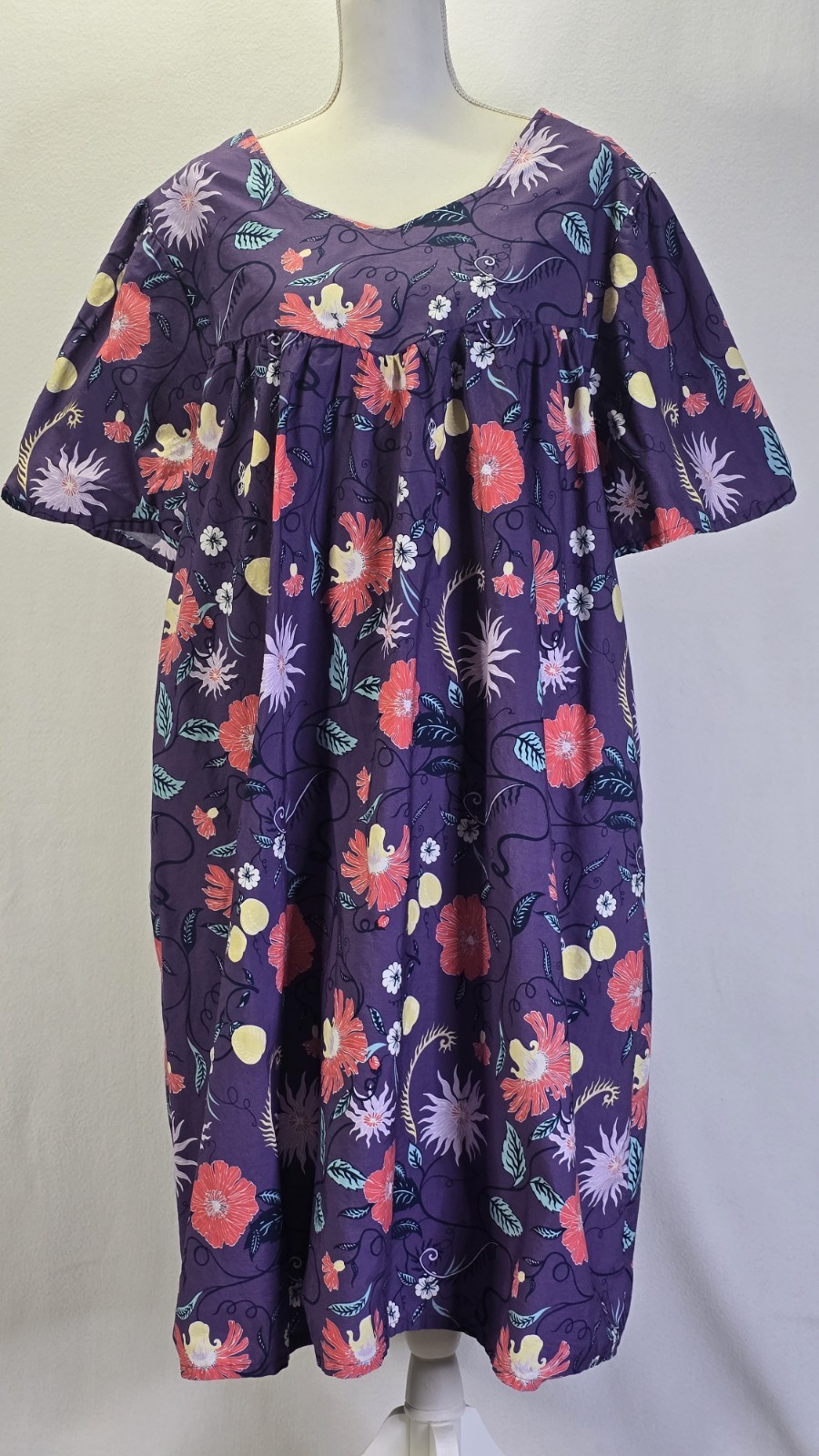 National Since 1952 Vtg House Patio Dress Mumu Floral Purple 3X EUC