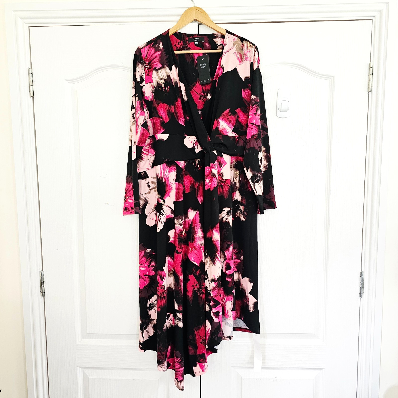 JOANNA HOPE Dress Black Pink Multi Floral Print Size 26 Wedding Holiday Occasion