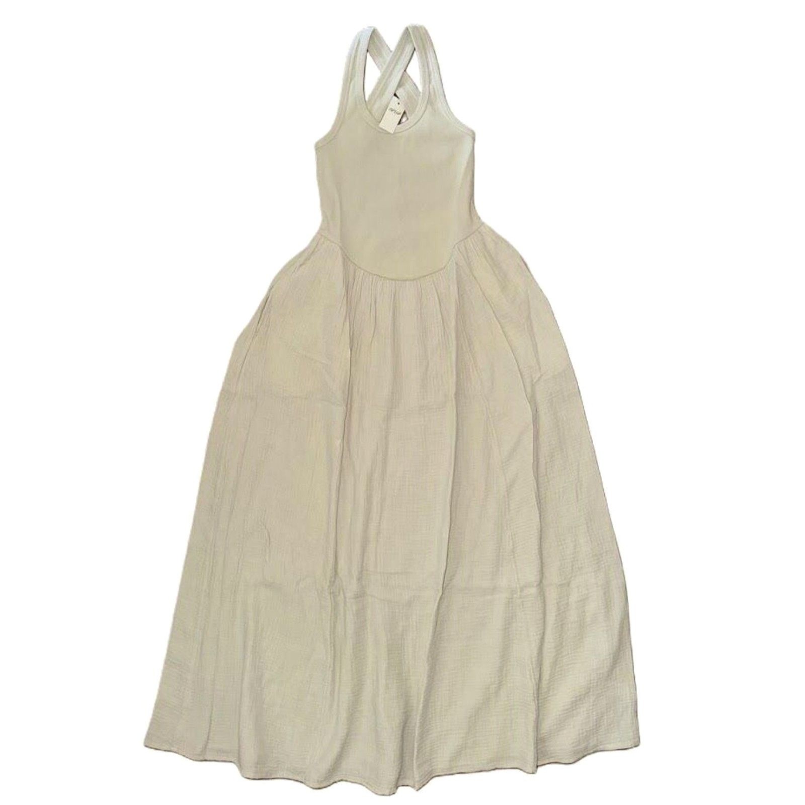 NEW Aerie Women’s green beige dress XS At The Barre Cross Back Midaxi Midi Maxi