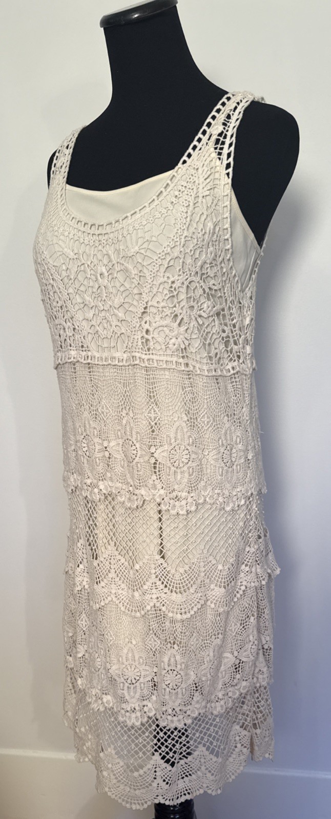 American Eagle Ivory Fine Crochet Slip Dress M Beach Travel Boho Romantic