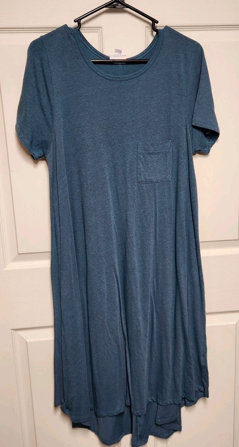LuLaRoe Women Large Green Carly Chest Pocket Short Sleeve Dress