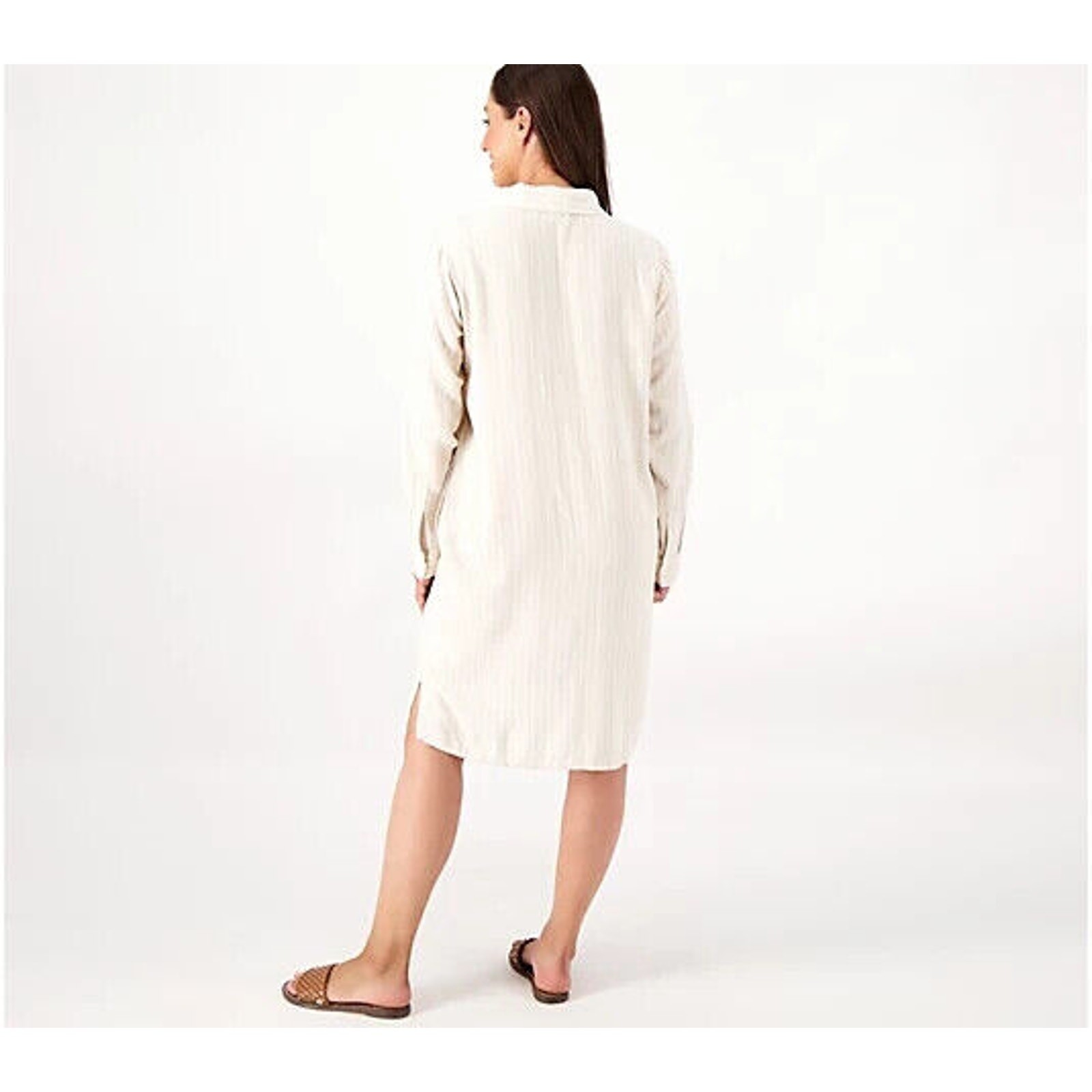 DENIM & CO. NATURALS NEW $66 Linen Blend Button Front Shirt Dress Pockets Small