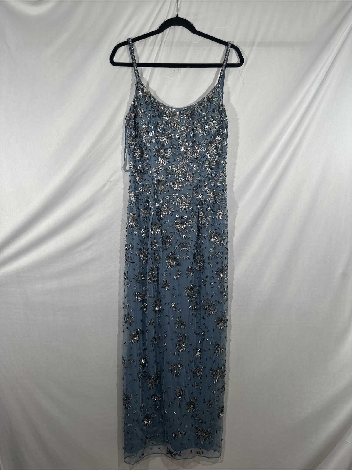 NWT Mac Duggal [ 10 ] 5477 Floral Embellished Scoop Neck Gown in Slate Grey J987