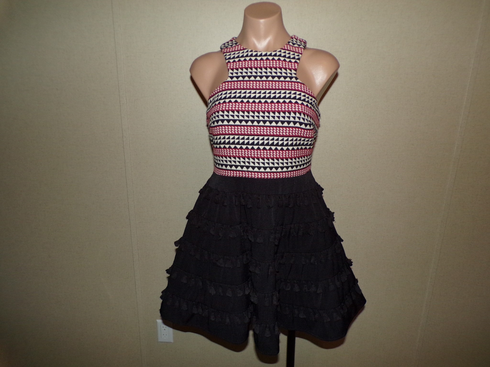 Do Be Tassel Mini Dress Size Small Womens Red Black A-Line Sleeveless