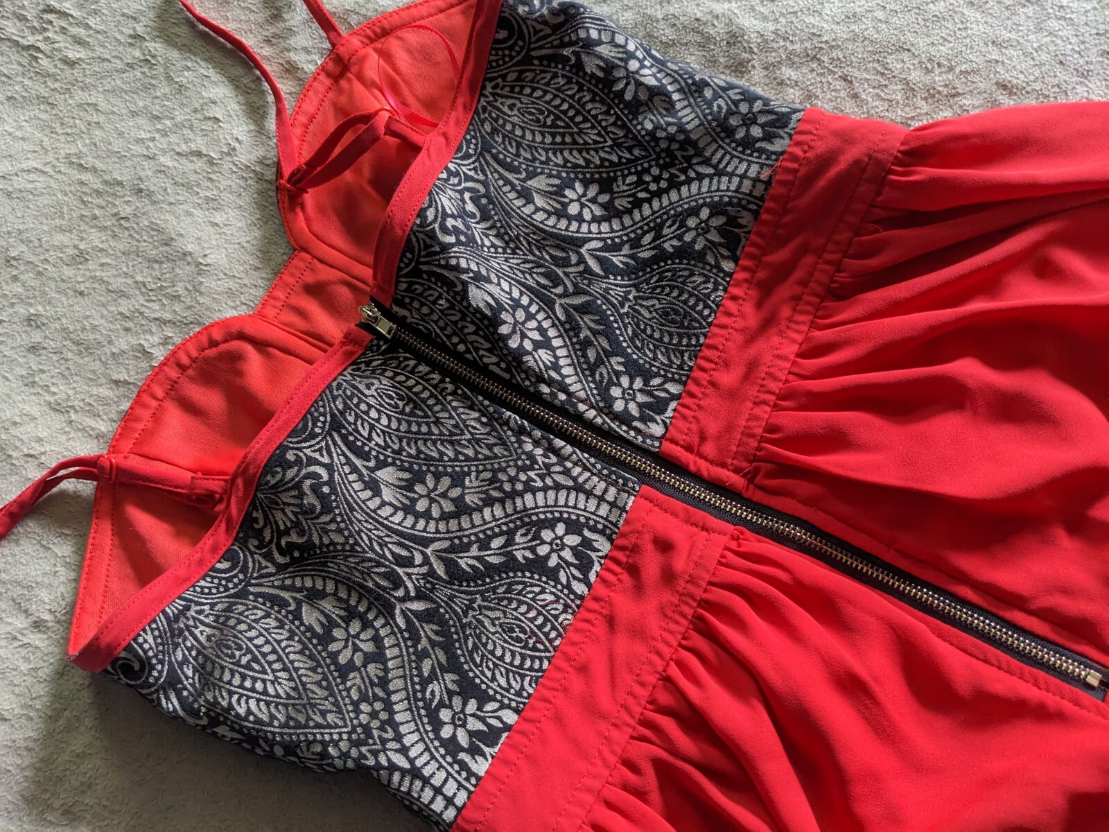 JEALOUS TOMATO Boho Hippie Mini Dress Womens Small Red Black Gold