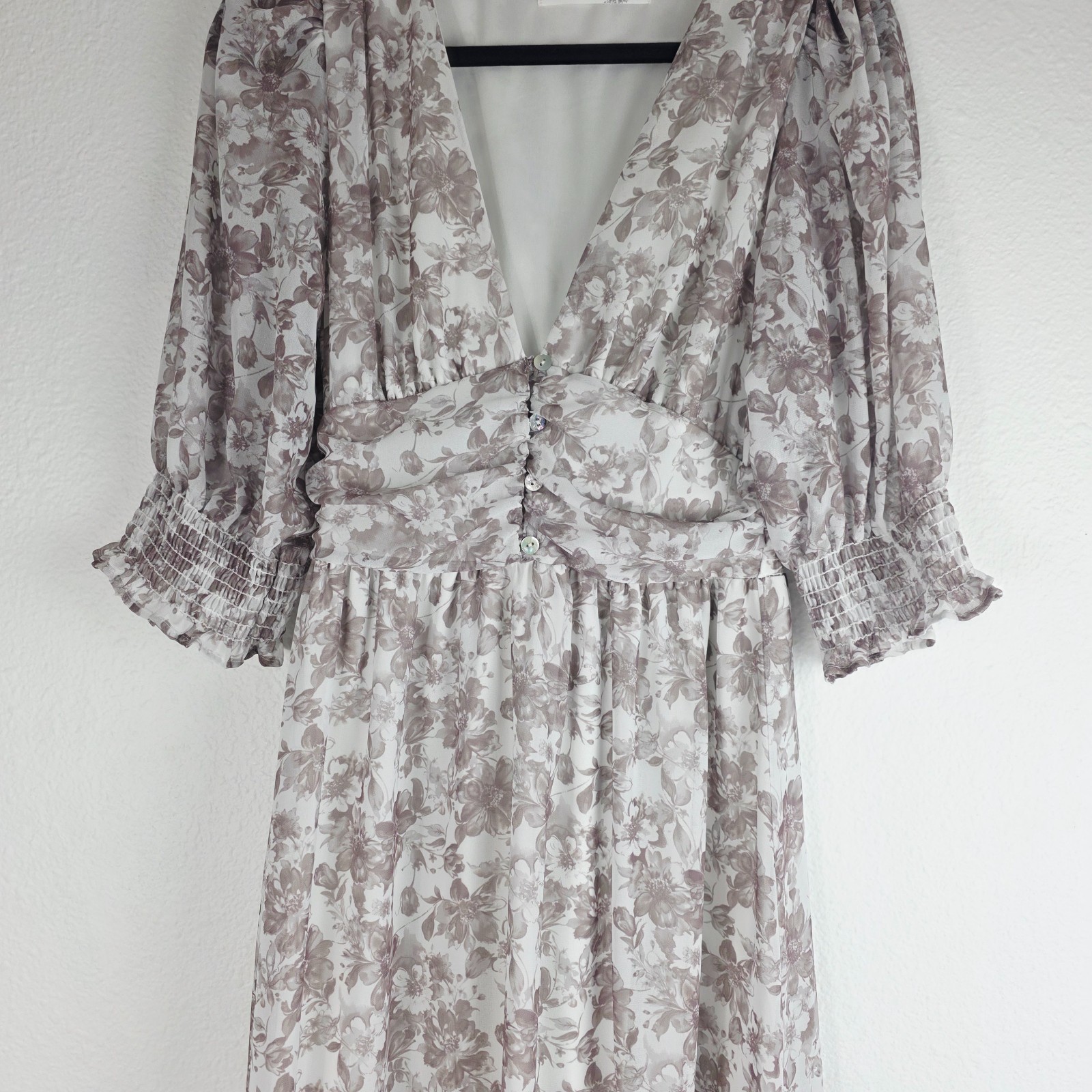 Altar’d State Prairie Floral Cuffed Puff Sleeve Maxi Dress Medium Tiered Cottage