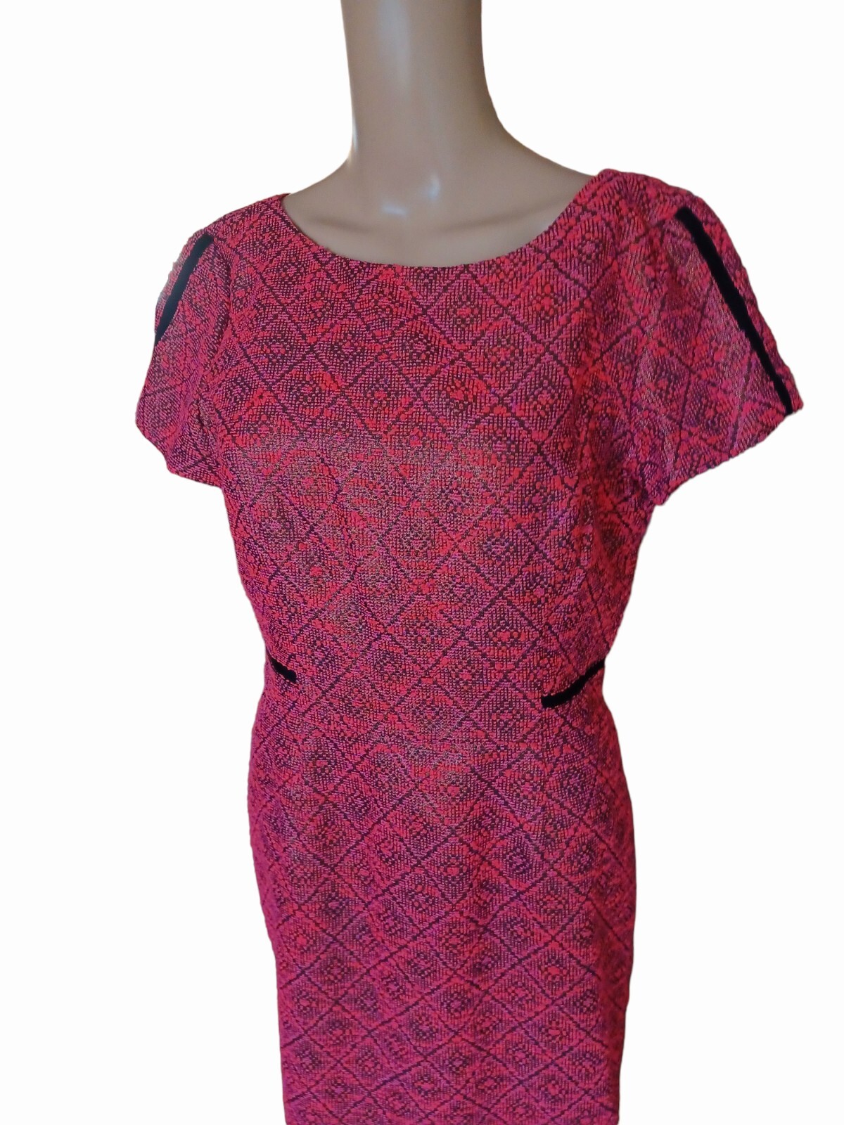 Antonio Melani Womens Short Sleeve Pink Black Sheath Dress Knee Length Size 8