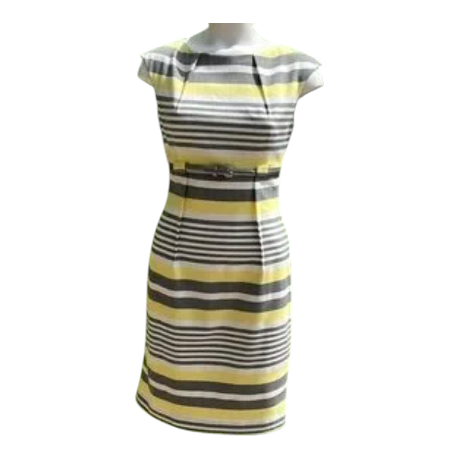 Calvin Klein Yellow, Gray & White Striped Sleeveless Sheath Dress Womens Size 12