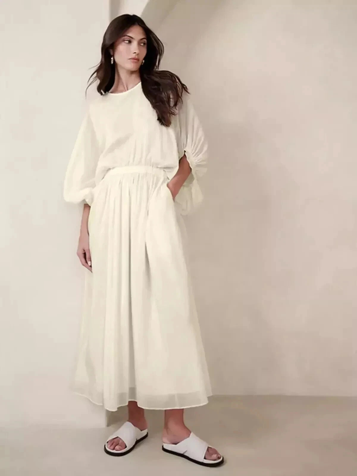 BANANA REPUBLIC Eliana Cotton Silk Dress xs magnolia white #882665 NEW