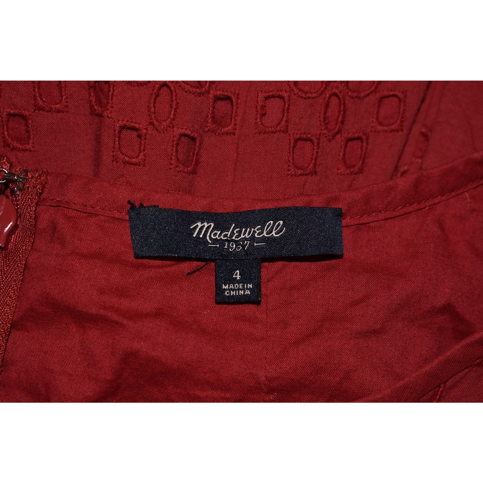 MADEWELL $128 Red Eyelet Cutout A-line Cotton Dress Short Sleeves Size 4