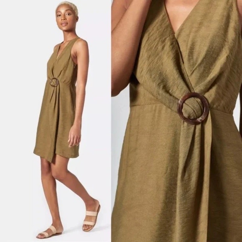 Joie Viara Olive Green Faux Wrap V Neck Sleeveless Dress 4