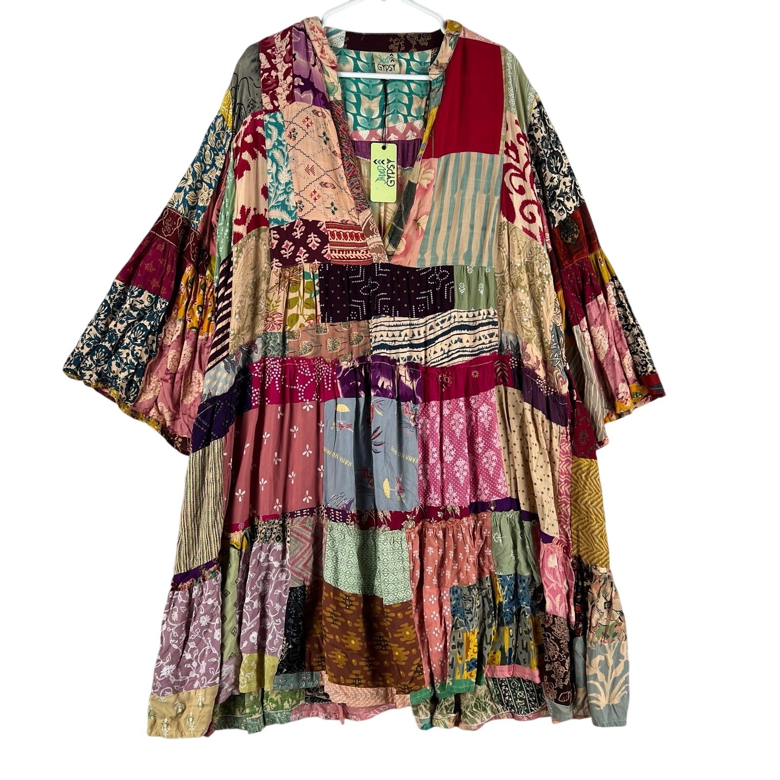 Wild at Heart Patch Tunic by Jaded Gypsy Dress Womens SZ L/XL Boho Bell Sleeve