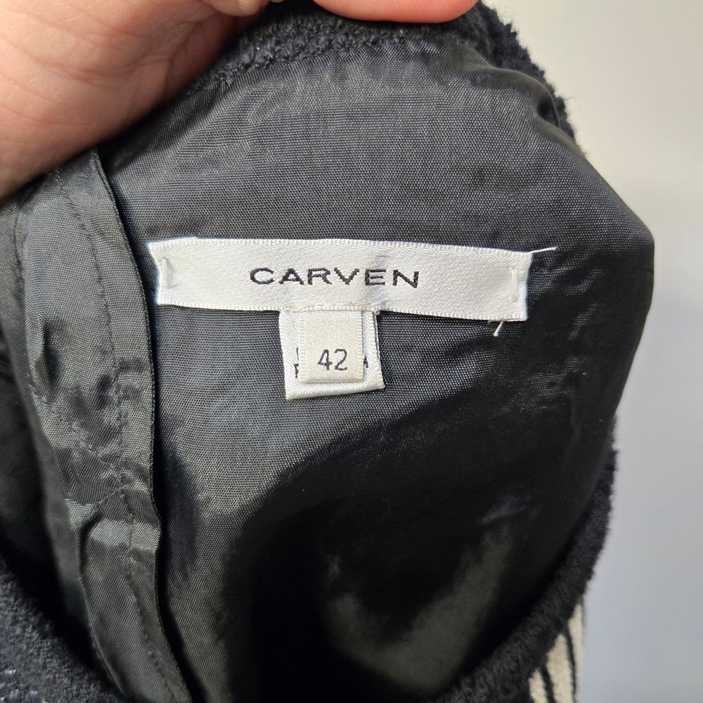 Carven Mini Dress EU 42 US 12 Black White Stripe Tweed Mod Go-go Retro 60 Luxury