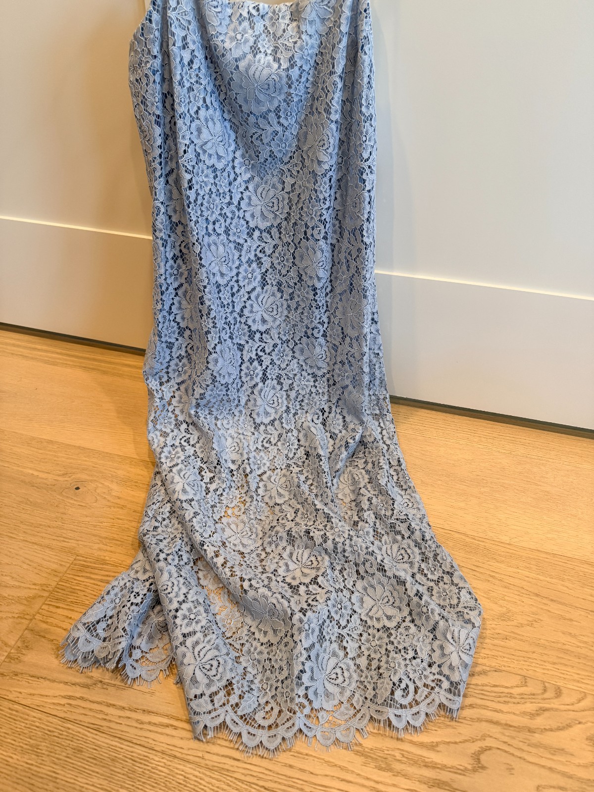 Gap Womens M Petite Light Blue Floral Lace Dress Scalloped Hem Cottagecore NWT