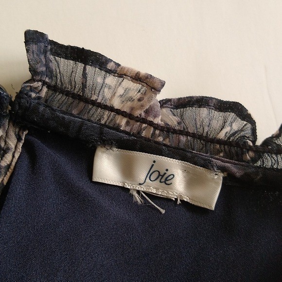 Joie Batlic Navy Blue Floral Chiffon Smocked High Neck Sleeveless Shift Dress