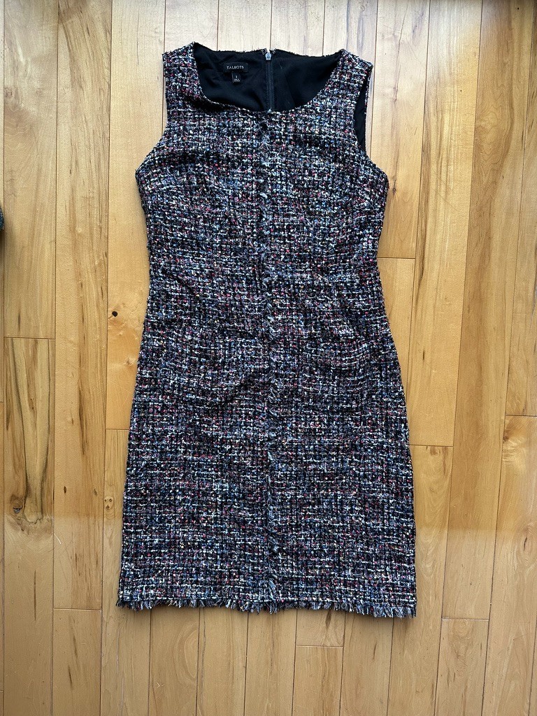 Talbots Womens Size 2 Multicolor Tweed Frayed Hem Sleeveless Sheath Dress VN1953