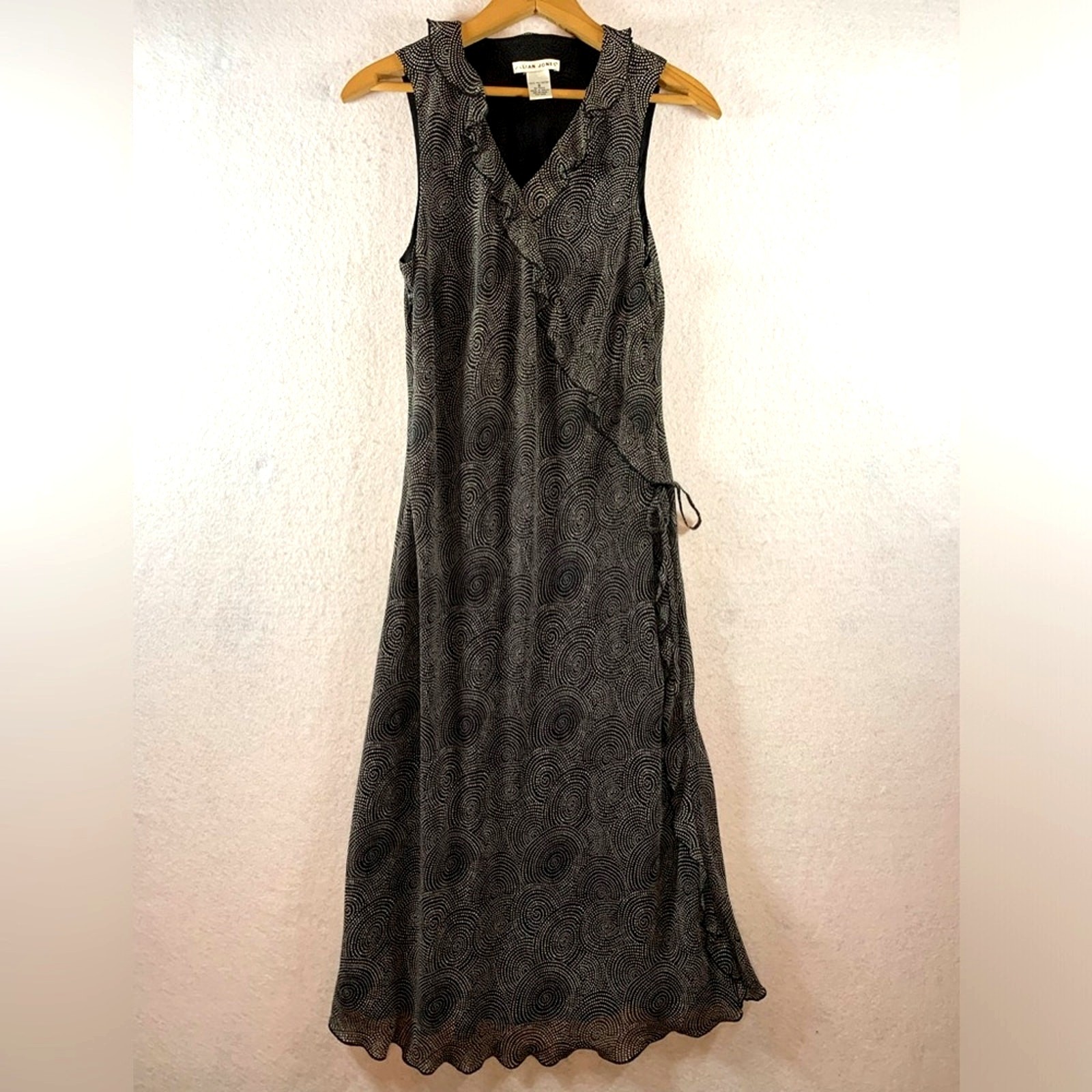 Jillian Jones Chiffon Faux Wrap Midi Dress Sz 8 Celestial Feminine Flowy Ruffle