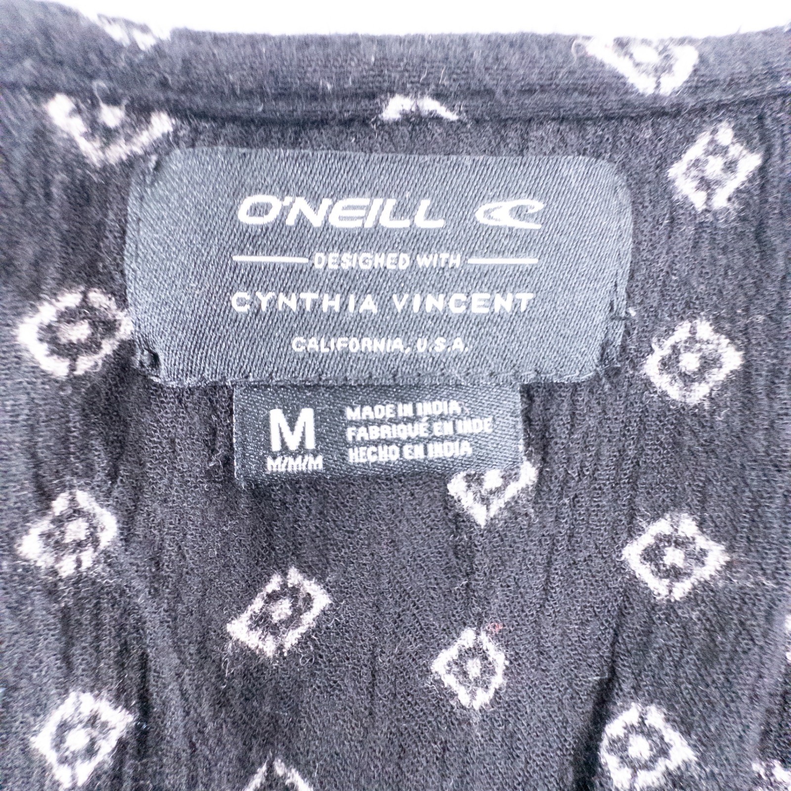 ONeill Cynthia Vincent Black Geometric Embroidered Front Slit Maxi Dress M