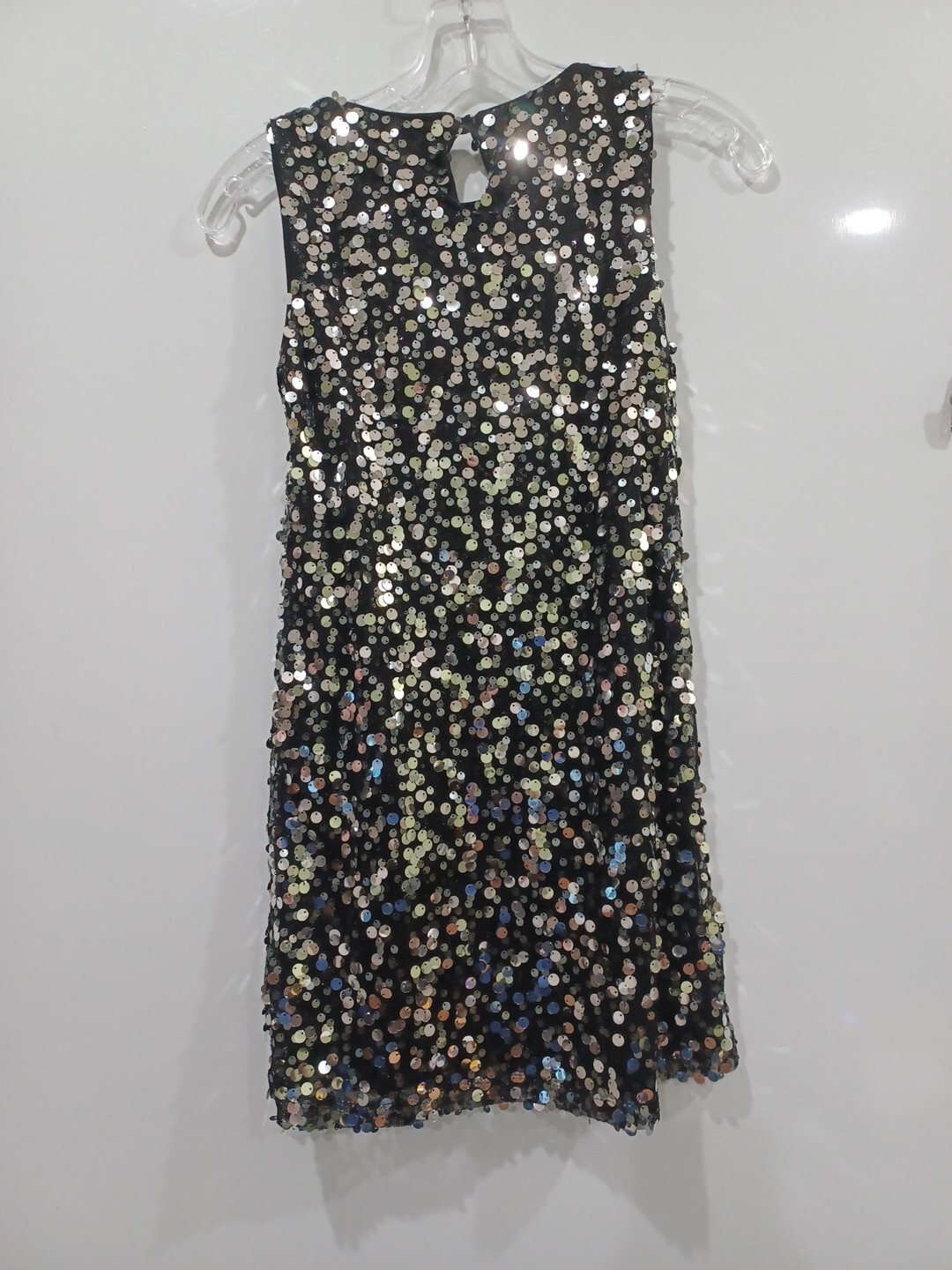 Zunie NWT Silver Black Slvlss Sz Sm Sequined Mini Dress