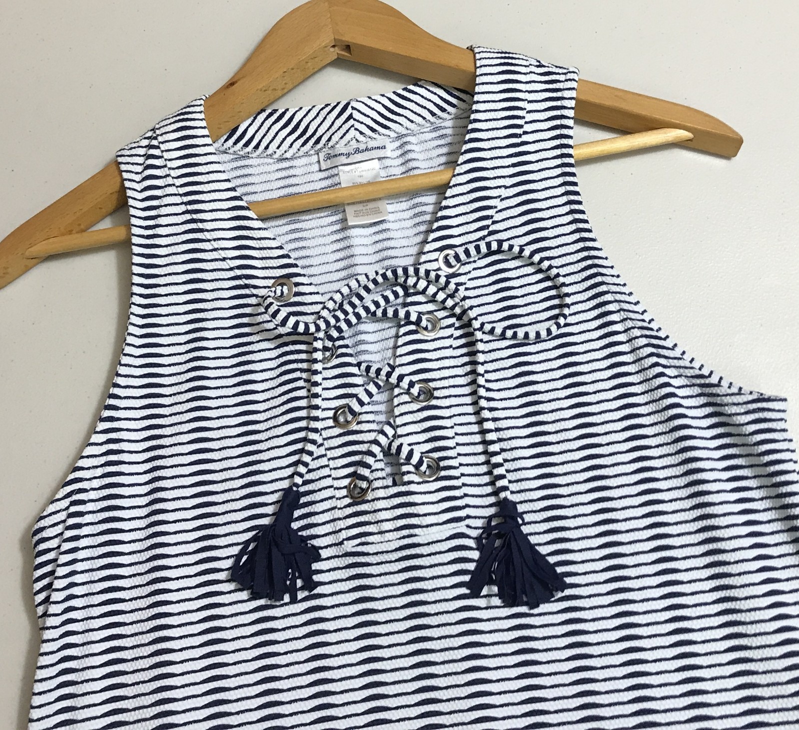 Tommy Bahama Island Cays Blue Stripe Lace Up Dress Cover-Up Size S