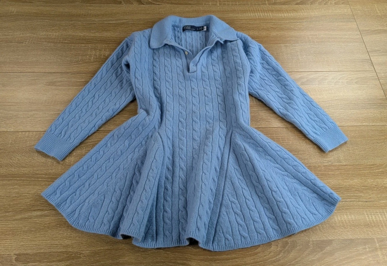 Ralph Lauren Mini Sweater Dress Size Large Cable Knit Cashmere Wool *READ*