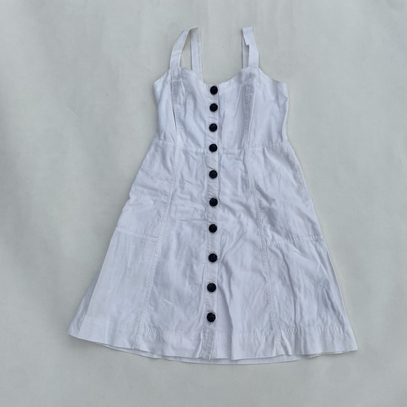 Madewell Dress Womens 2 White Linen Cotton Short Strap Sleeve Button Front Mini