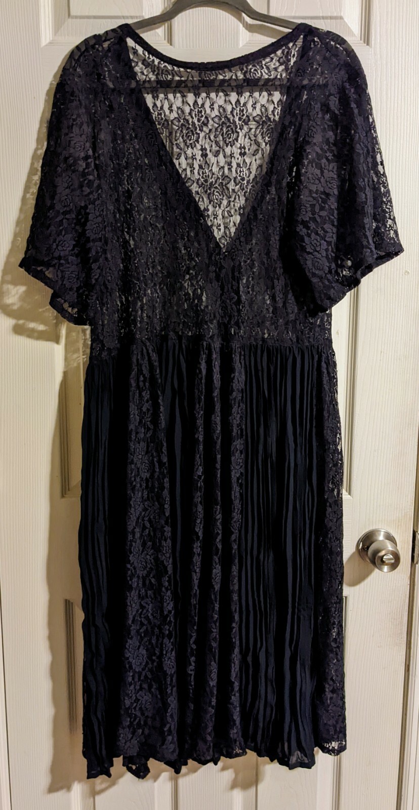 H&M Navy Lace Dress 2 Oversized Pleated Skirt Sheer Short Sleeve Summer Layering