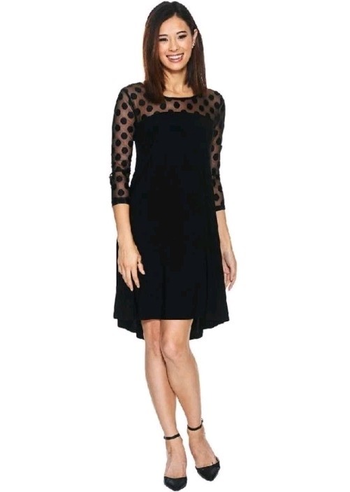 NWT Nina Leonard Polka-Dot Illusion Swing/Trapeze 3/4 Sleeve Dress Womens Size L