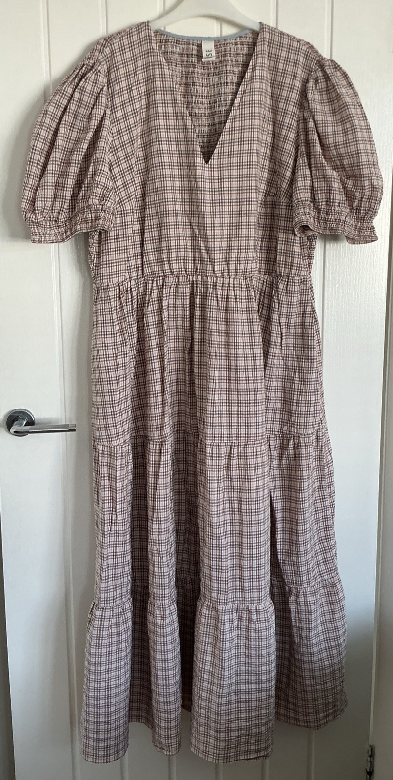 Anise JD Williams Summer S20 Milkmaid Gingham Style Dress Rust Brown and Grey Ex