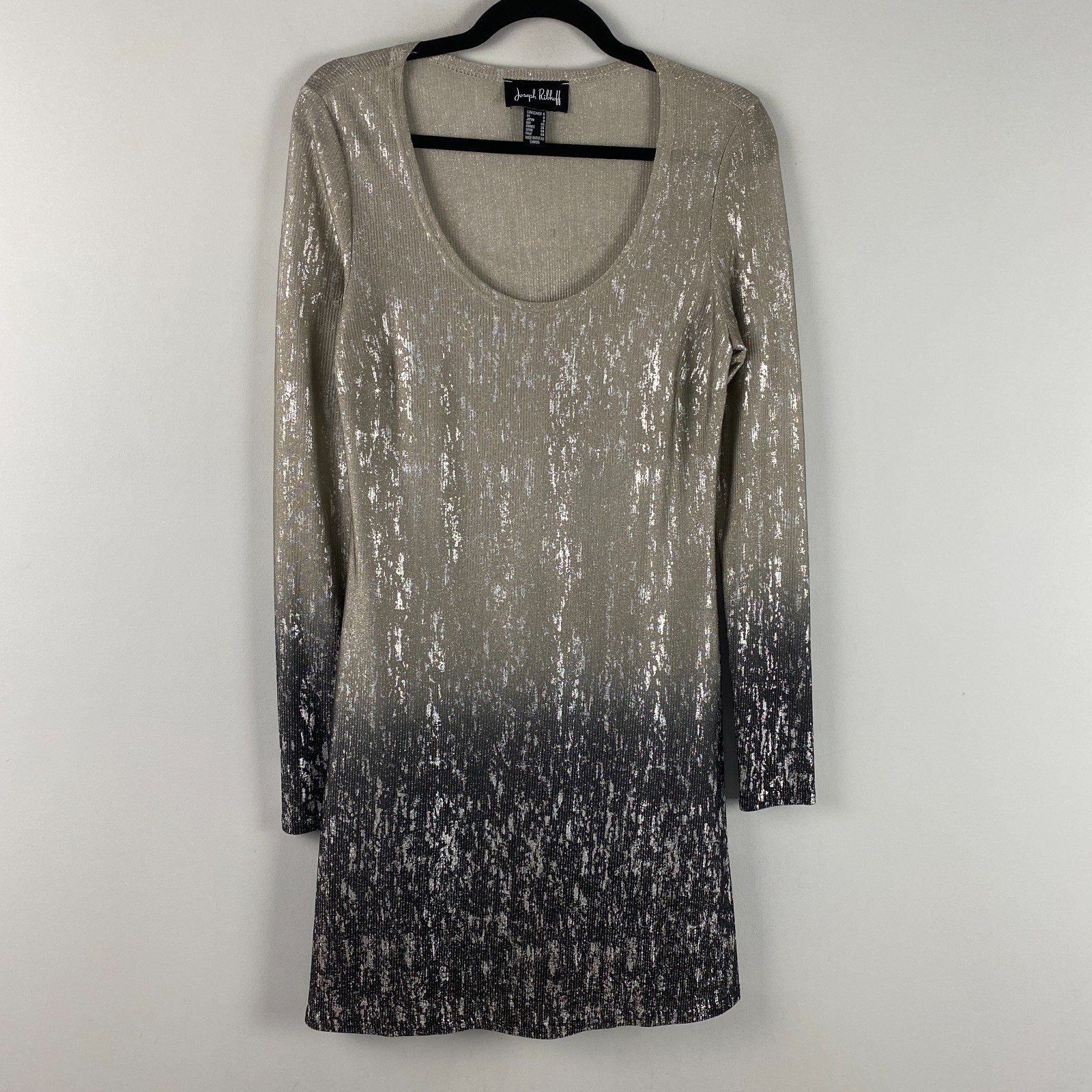 Joseph Ribkoff Dress Womens 6 Metallic Long Sleeve Scoop Neck Sheer