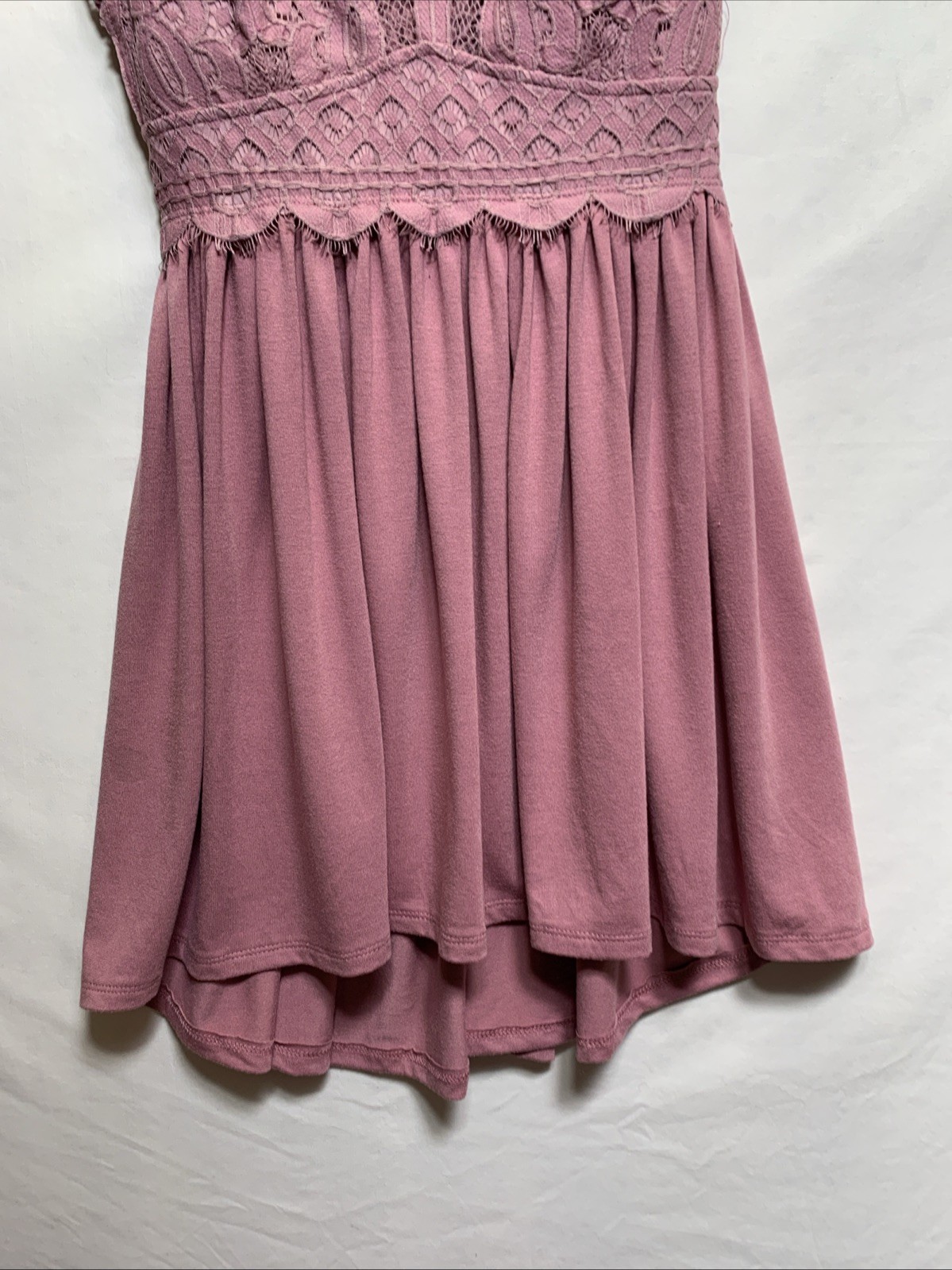 Feminine Lace Trimmed Flowy Tiered Whimsical Fairy Dress, Dusty Rose,Sz Large