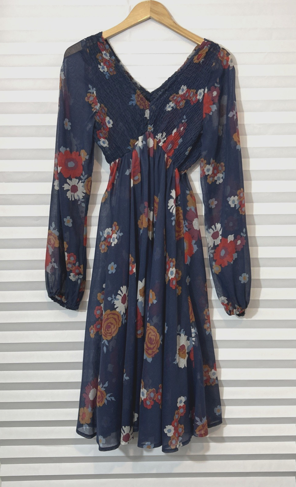 Vintage Denise L Swing Dress Size 5/6 Double Elastic V Neck Long Sleeve