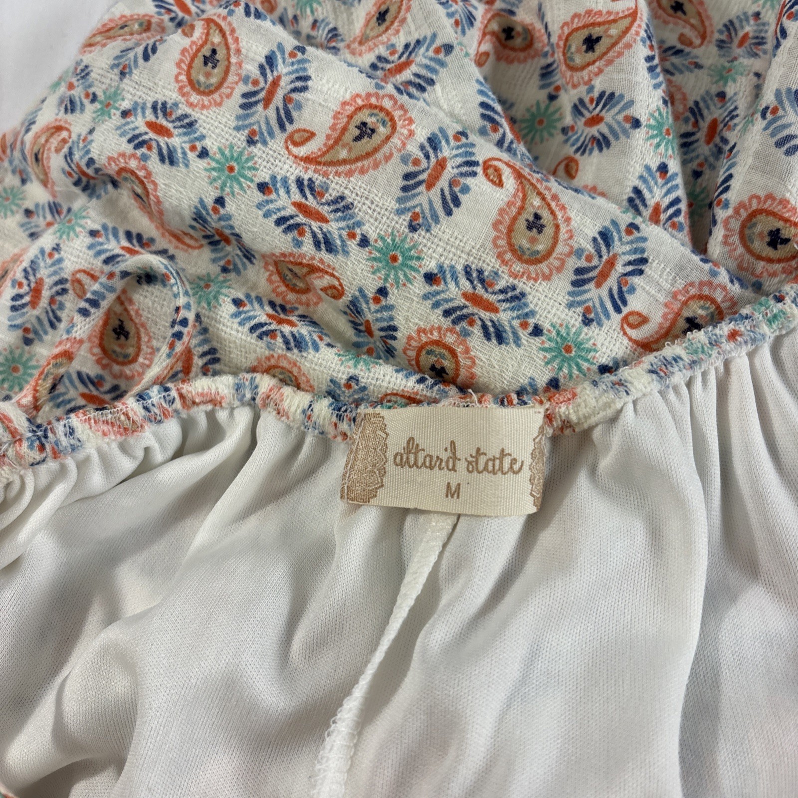 ALTAR’D STATE SUNDRESS WHITE ORANGE BLUE SPAGHETTI STRAPS SZ MEDIUM