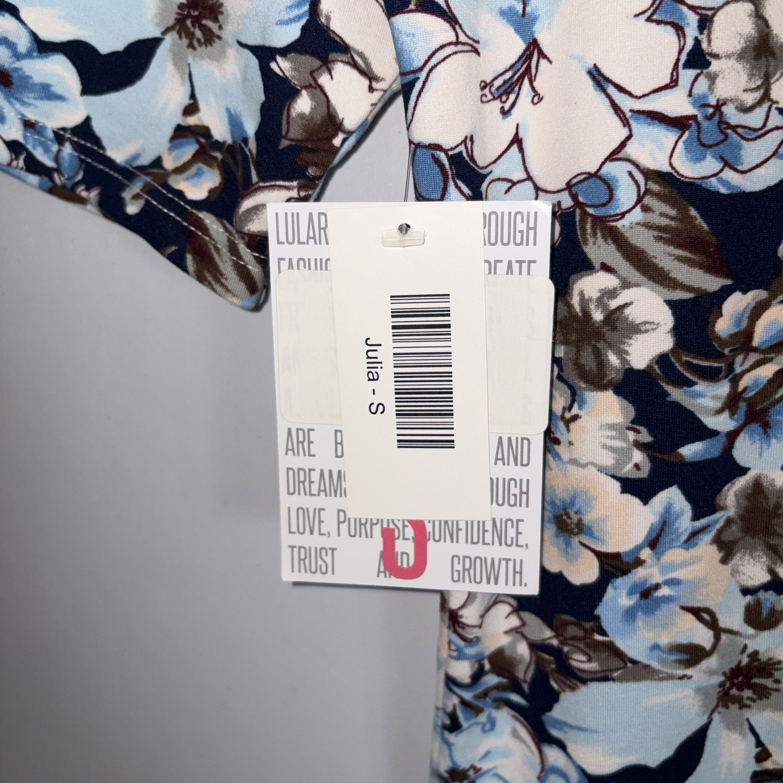 NEW LulaRoe Comfort Julia SS Floral Dress – Blue, Brown, White – Size S – NWT