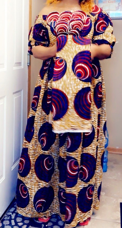 100% Coton African Women Style Akanra Pagne Pierre Long Dress With Head Wrap