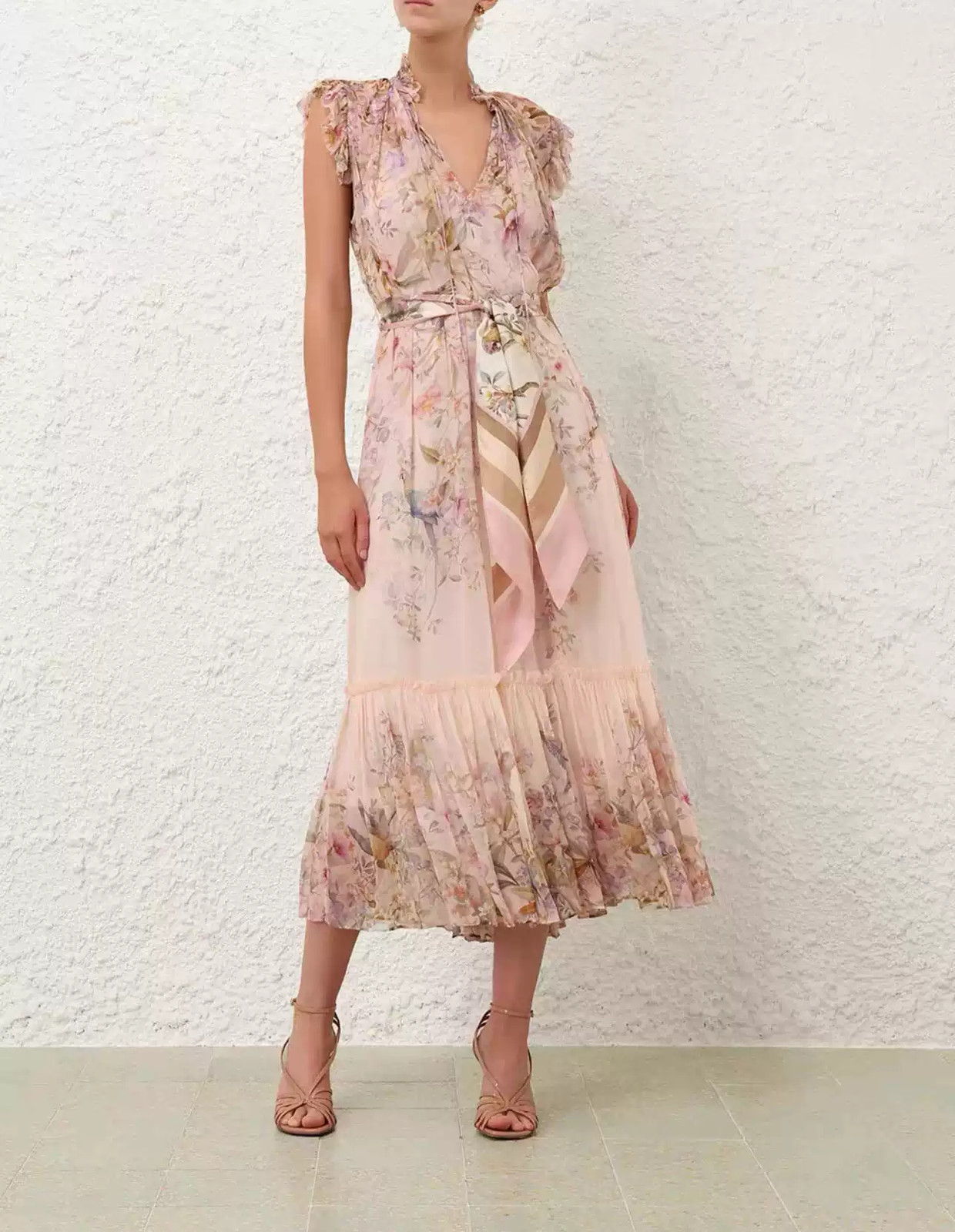 NWT Zimmermann Pink Floral Sleeveless Midi Dress Flowy
