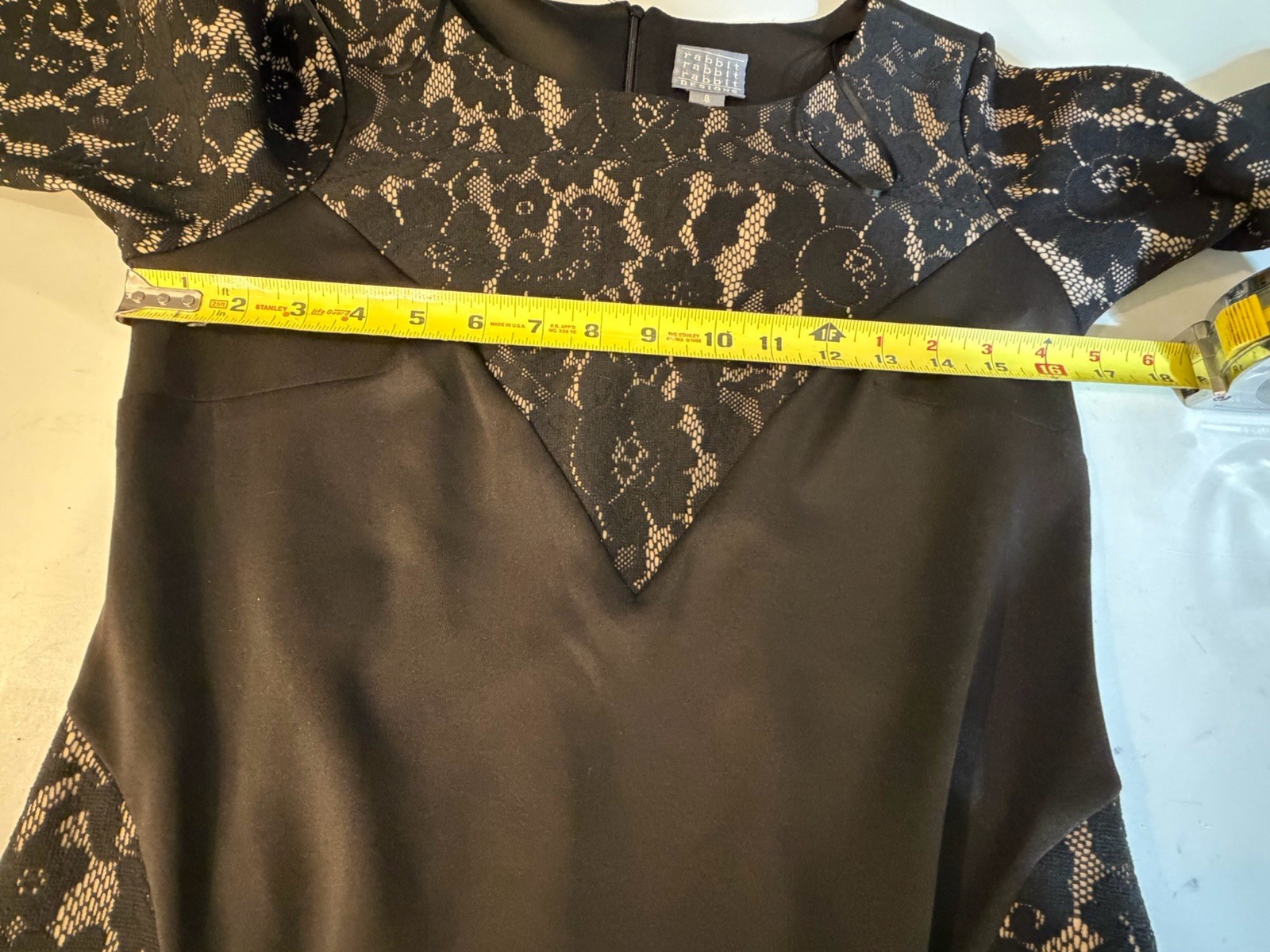 NWT Rabbit Rabbit Designs Black Lace Cocktail Dress Size 8 Fit Flare 3/4 Sleeve