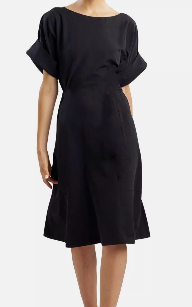 Natori Women’s Black Lightweight Woven Boat-Neck Unlined A-Line Dress Size S