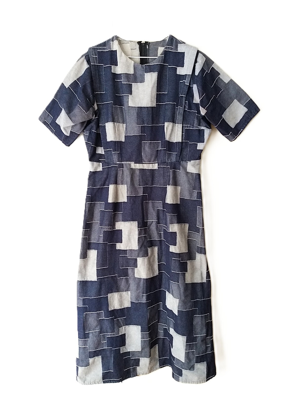 Handmade Denim Jean Patchwork Dress Plus Size 44.5″B 34″W Amish Mennonite Cape