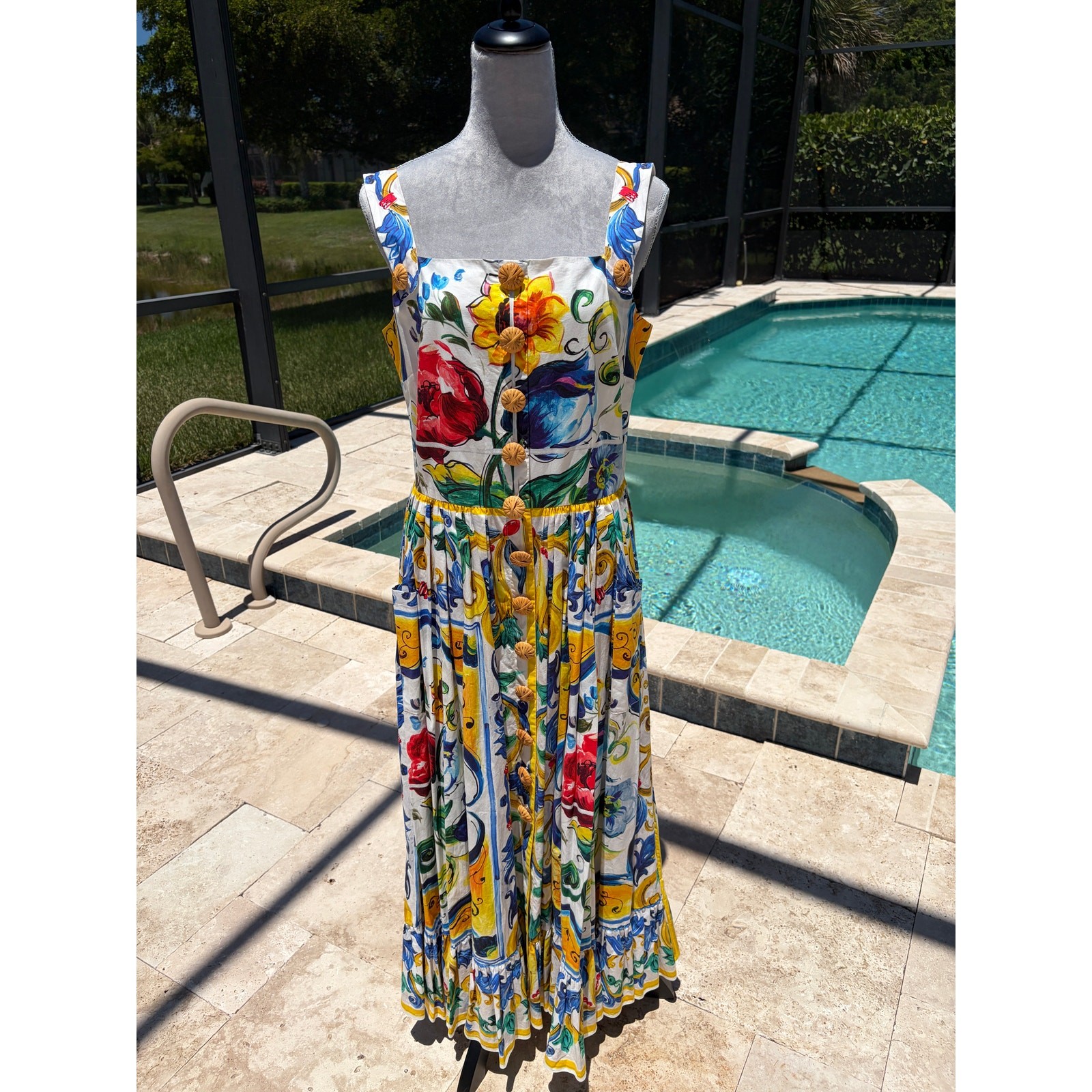 Dolce & Gabbana Carretto Siciliano Print Button Front Poplin Midi Dress