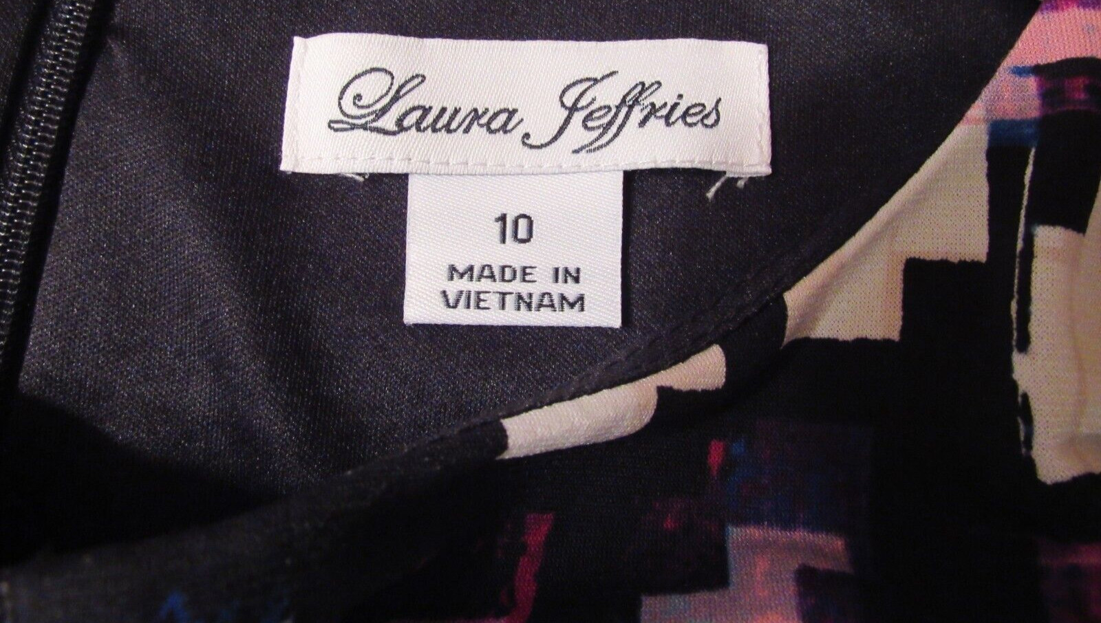 Laura Jeffries Cap Sleeve Scoop Neck Black Print Dress Size 10