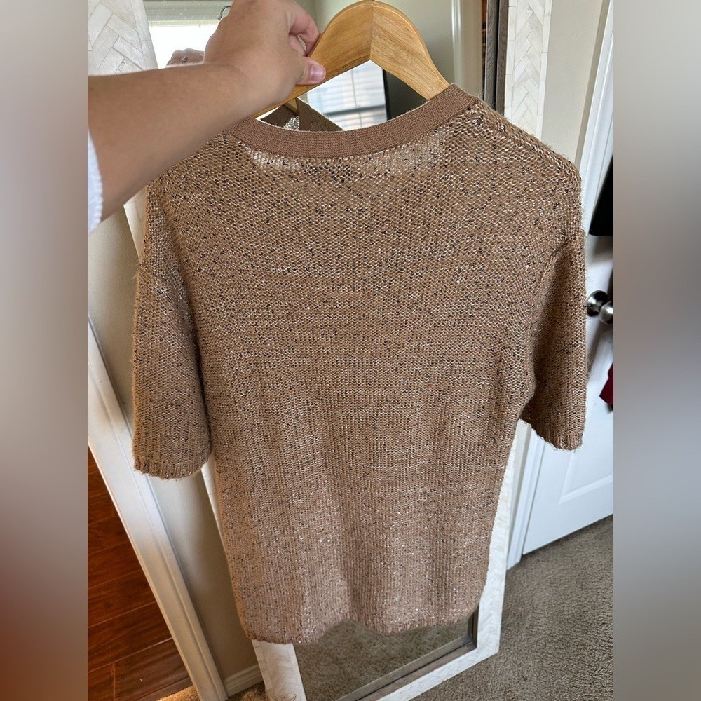 Sandro Tan Textured Knit Sweater Dress