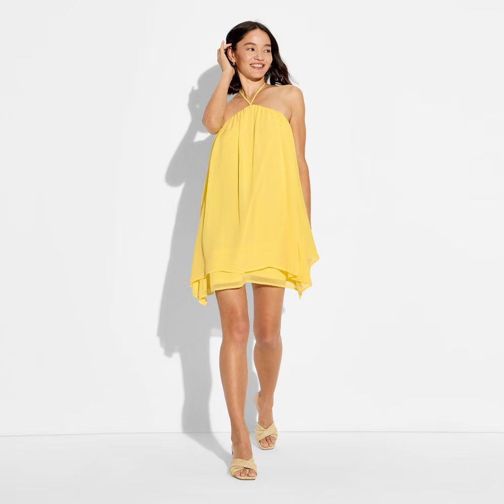 Women Flowy Trapeze Mini Shift Dress – Wild Fable Yellow S