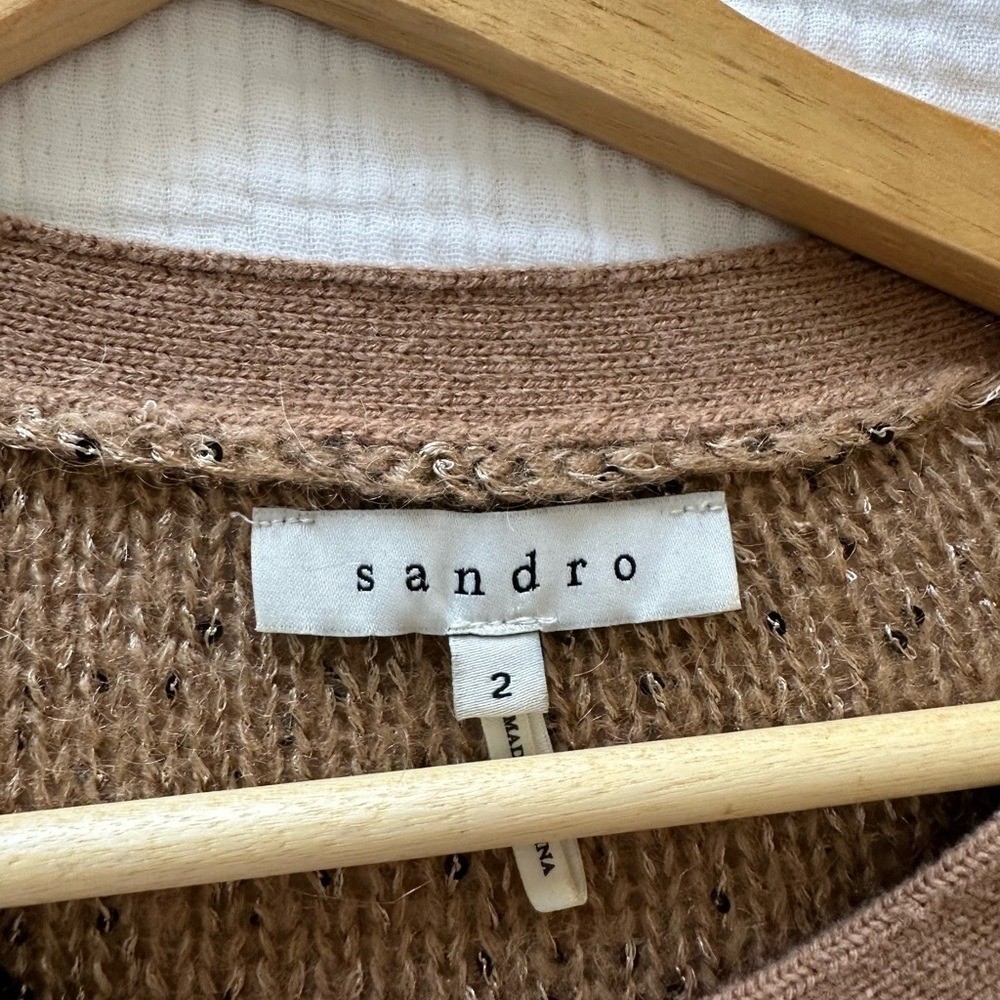 Sandro Tan Textured Knit Sweater Dress