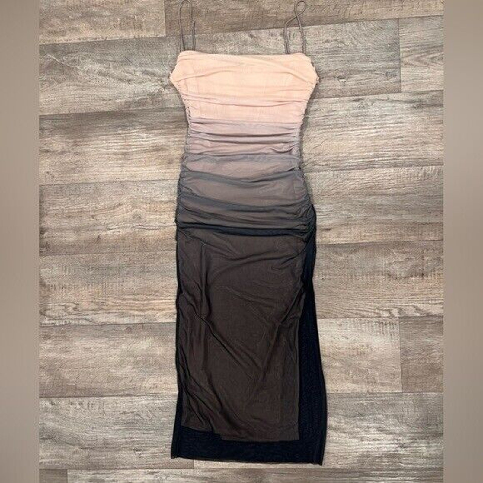 Zara NWT Ombre Gradient Ruched Mesh Midi Dress L