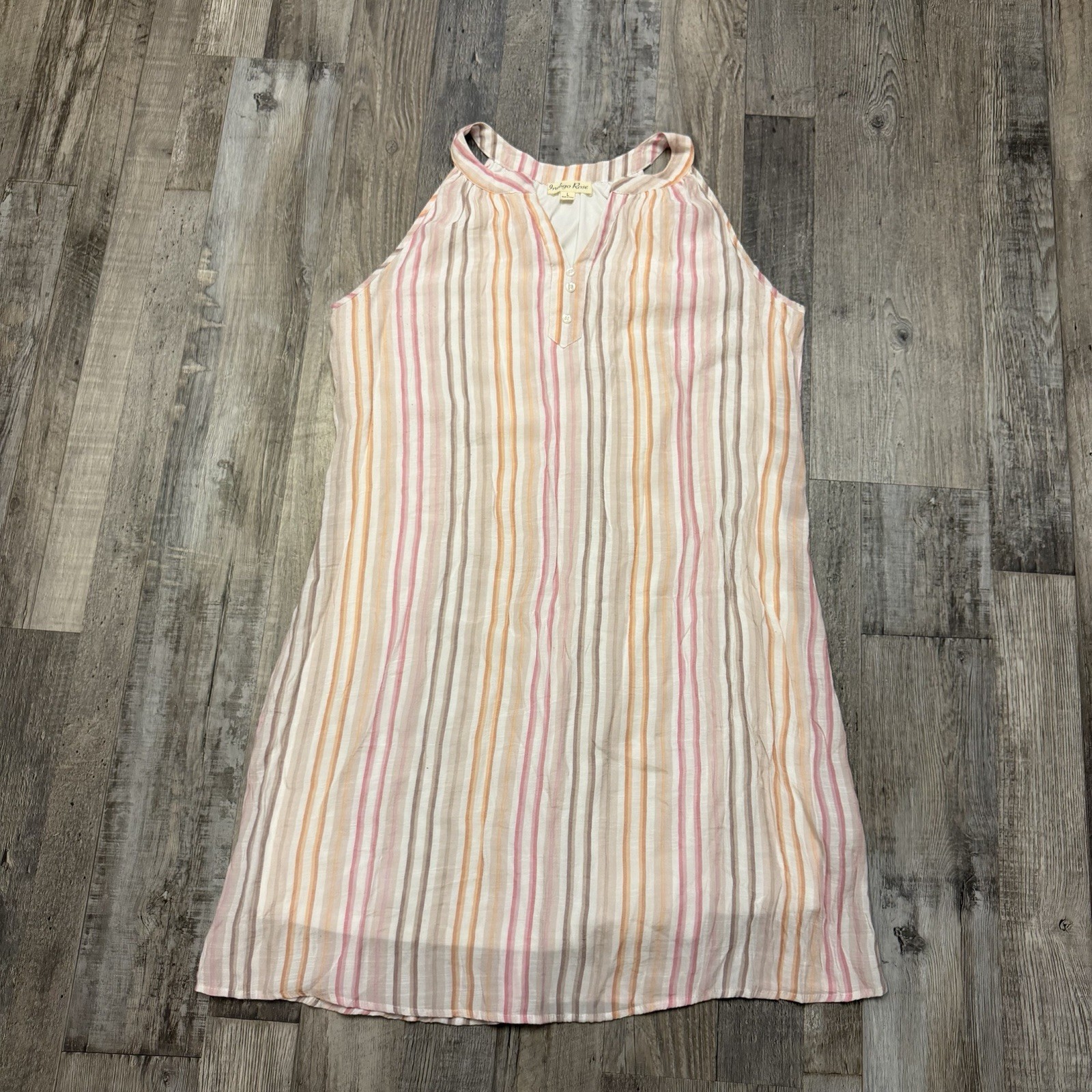 Indigo Rose Women’s Pastel Vertical Stripe Pattern Coverup Dress (Size L)